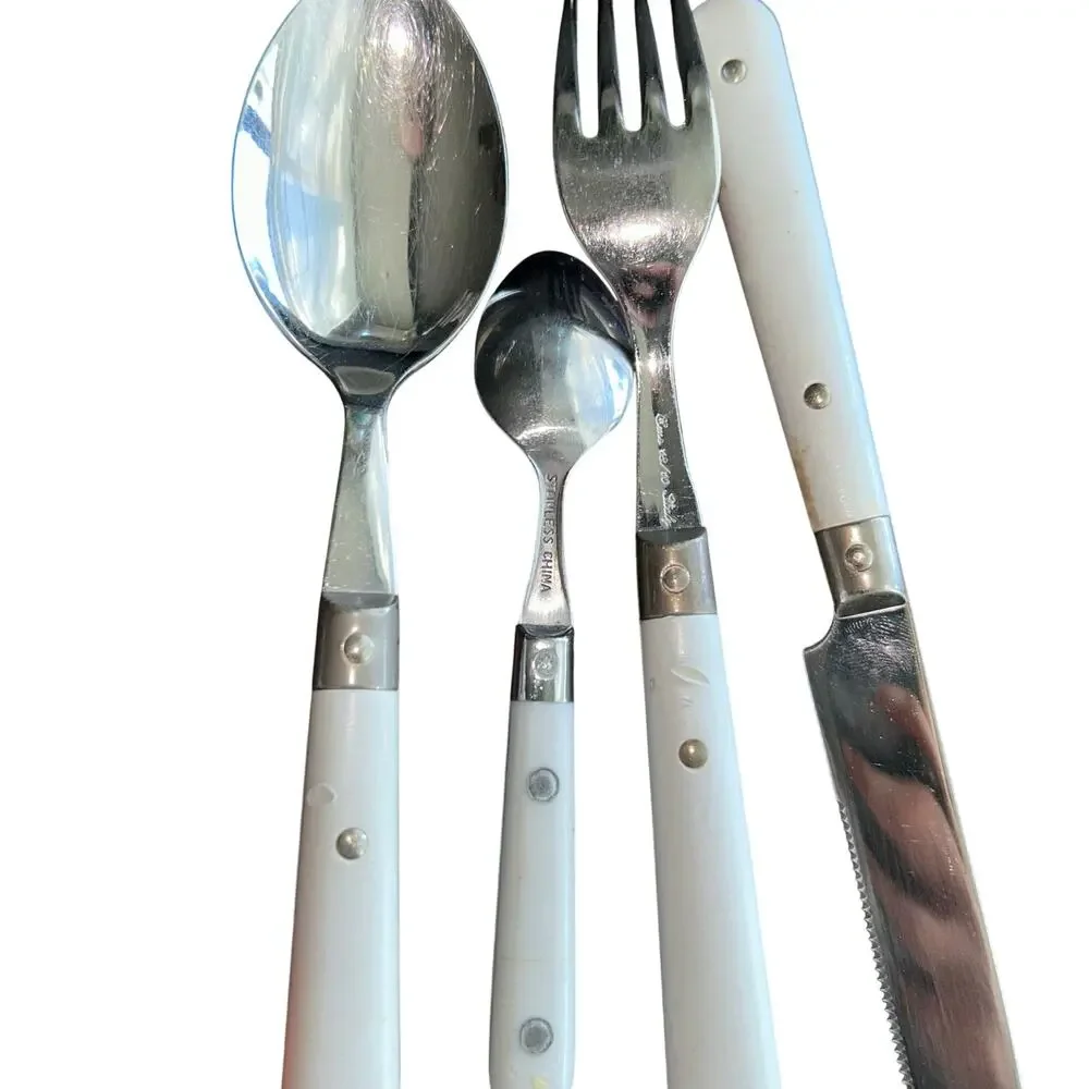 57 pieces vintage Eme Italy flatware set white handle stainless